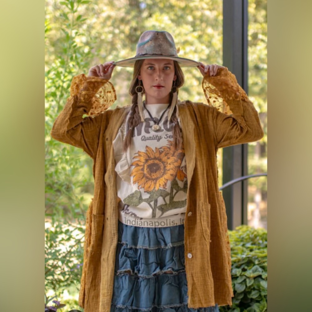 JADED GYPSY ELYSIA MINERAL WASH, LACE, TRIM, HOODED JACKET
